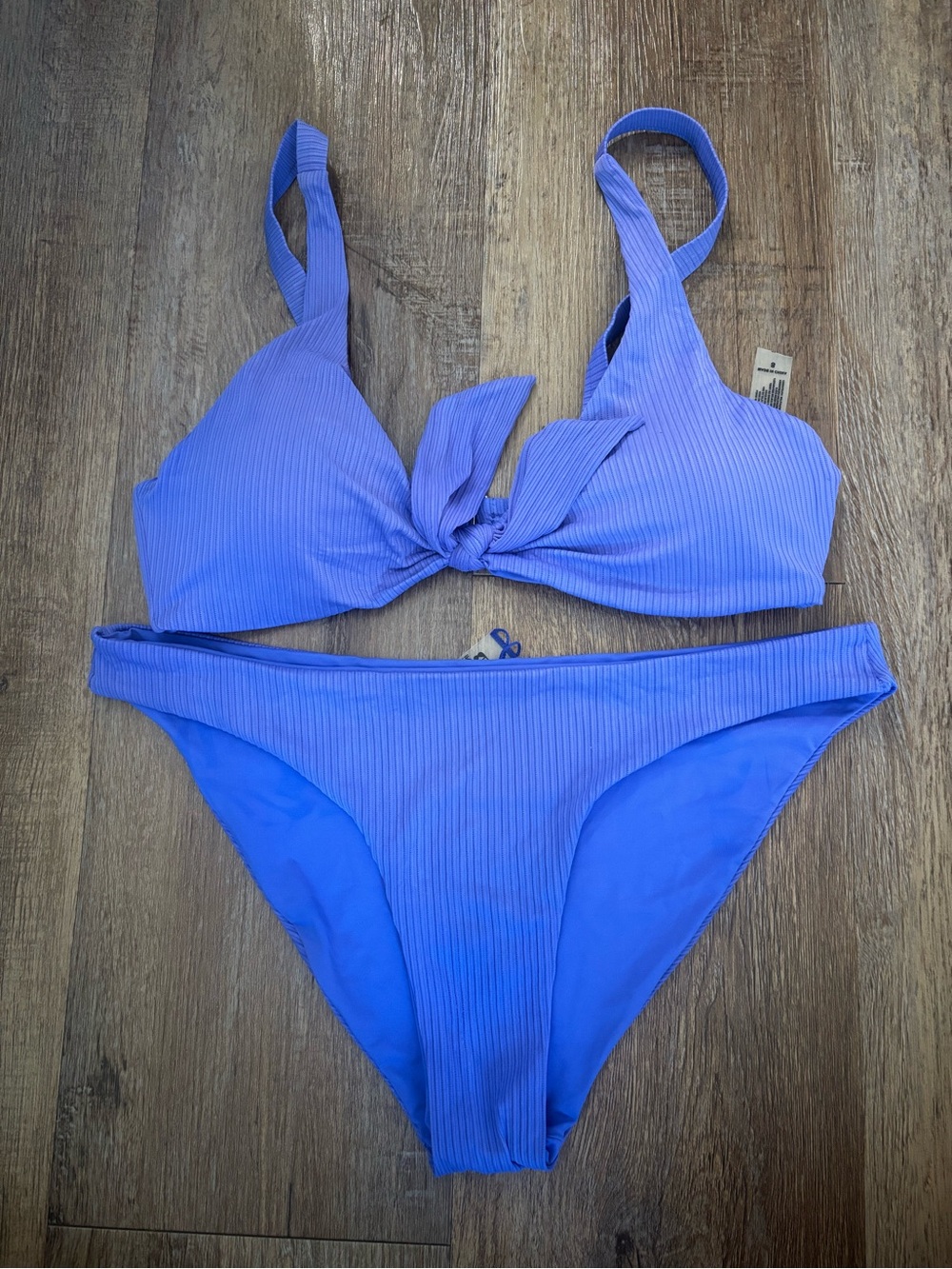 Tinibikini Ribbed Knot Front Bikini Set in Periwinkle Blue small